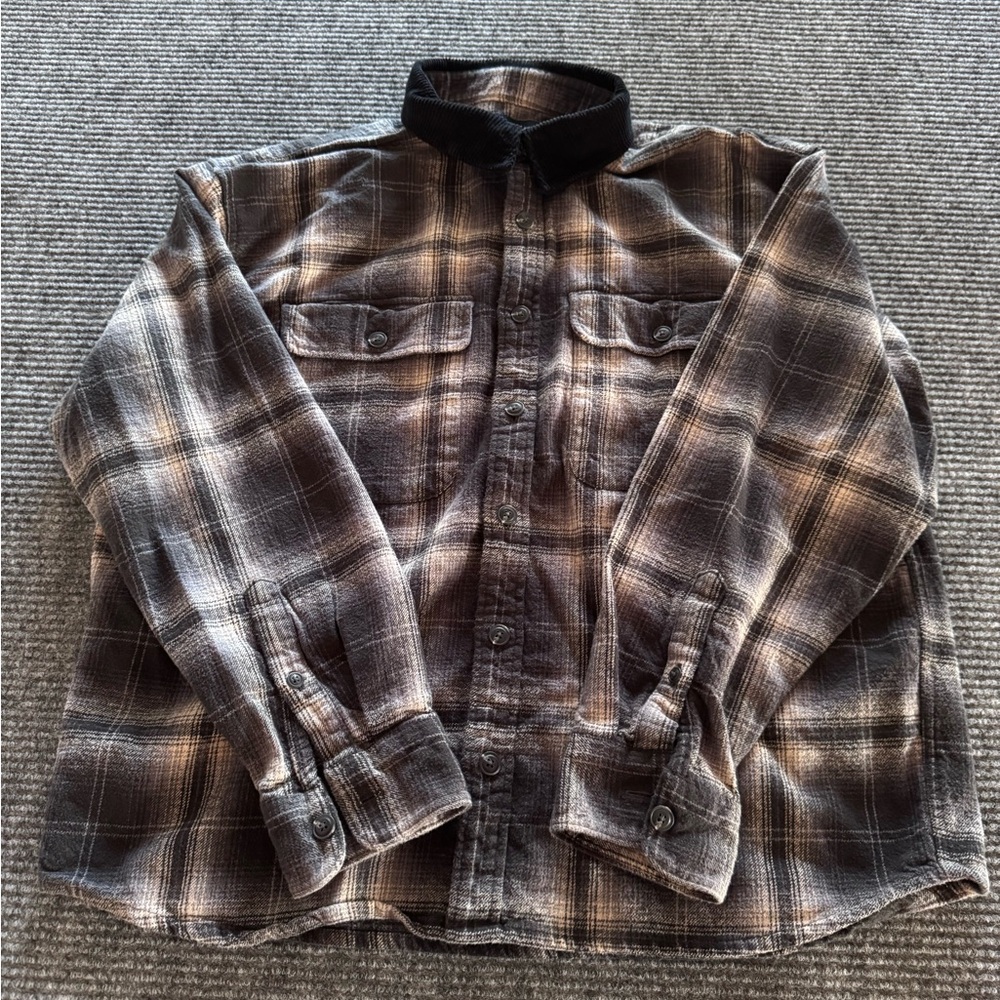 Abercrombie & Fitch Charcoal Grey Plaid Corduroy Collar 90's Oversize Men's L